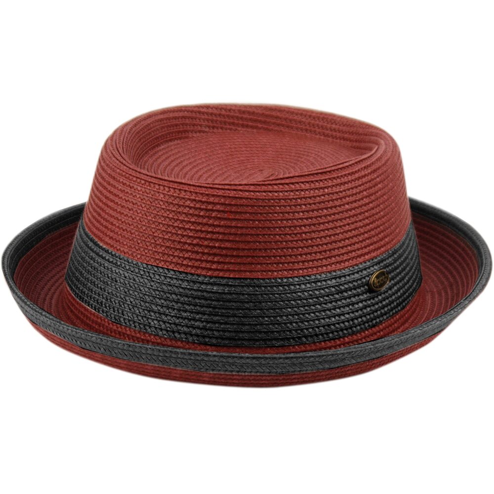 1088 Fancy Summer Straw Pork Pie Derby Fedora Upturn Brim Hat Small-Medium